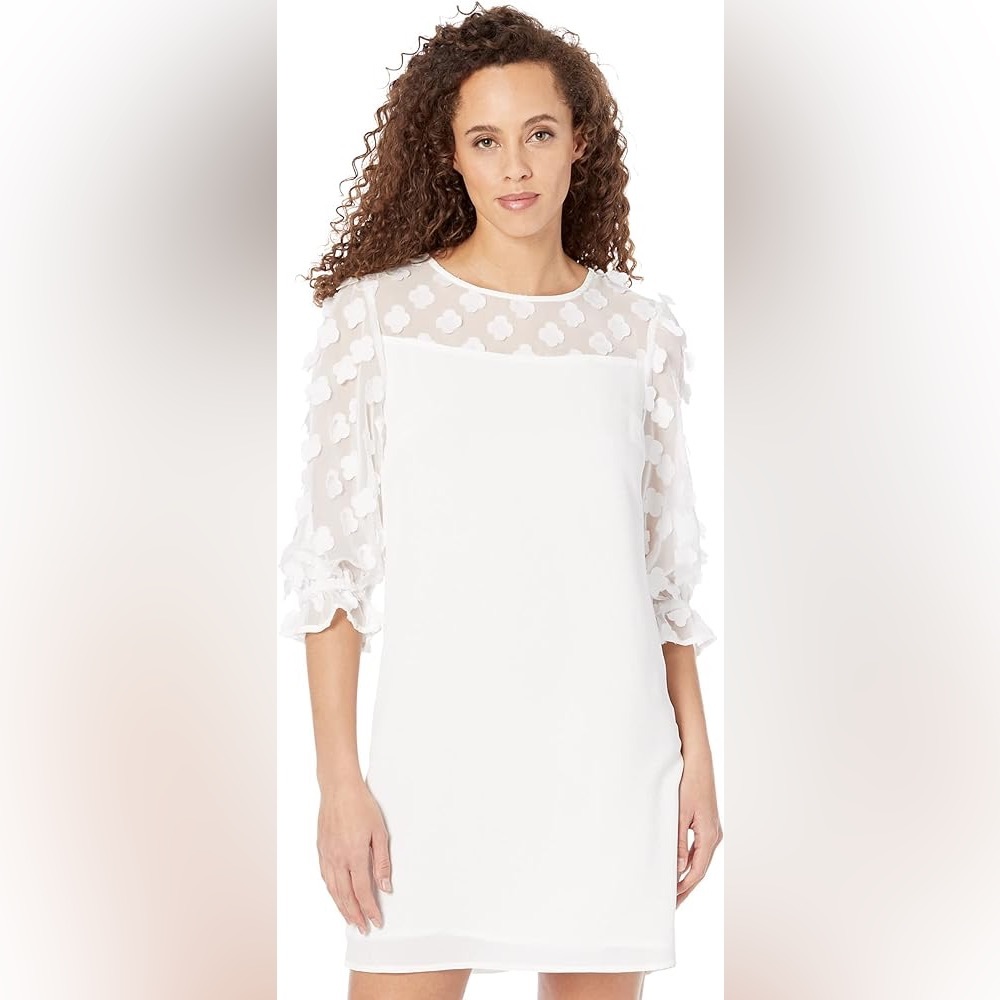 CeCe Long Sleeve Mixed Media Clover Clip Dress